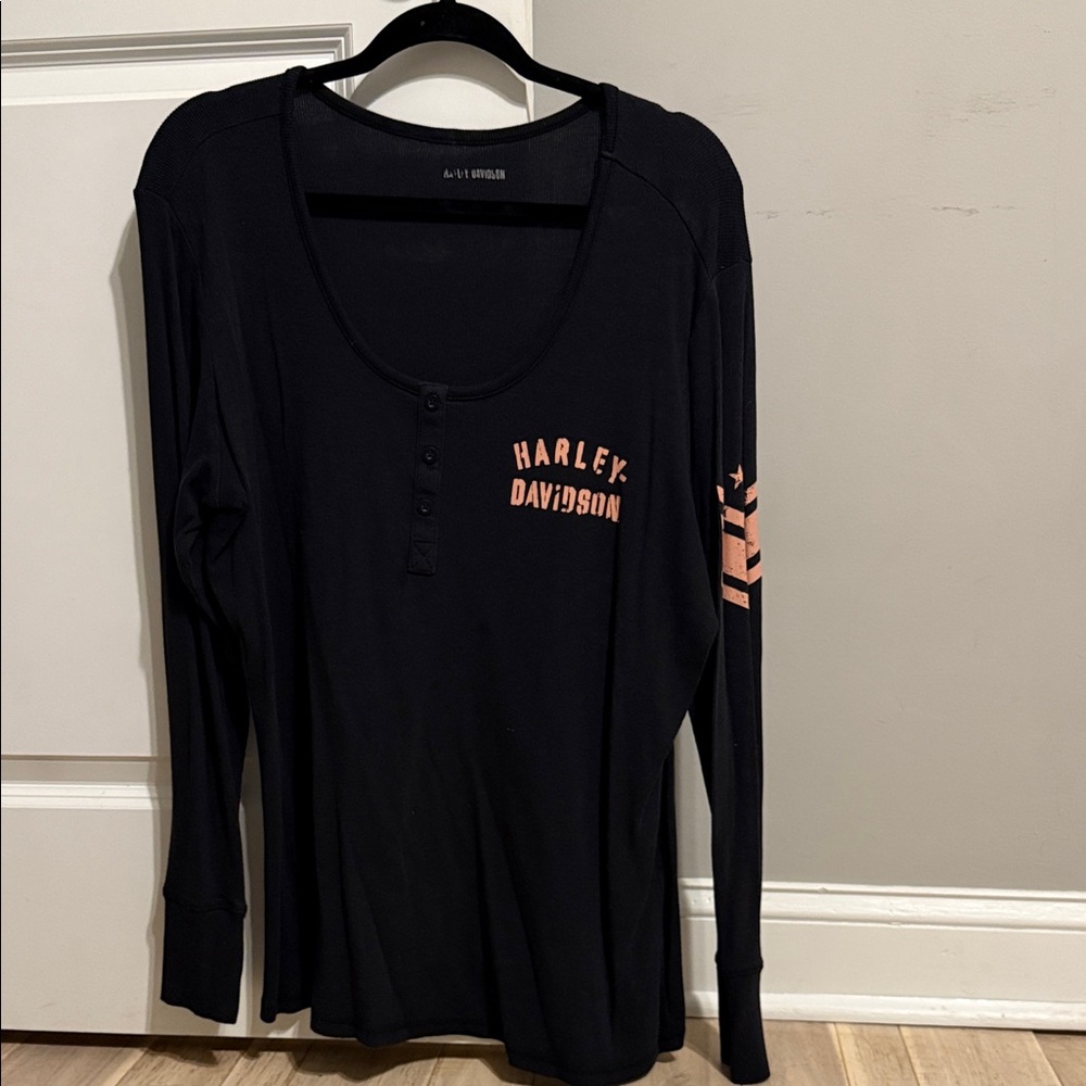 Harley-Davidson Black and Orange Henley Shirt